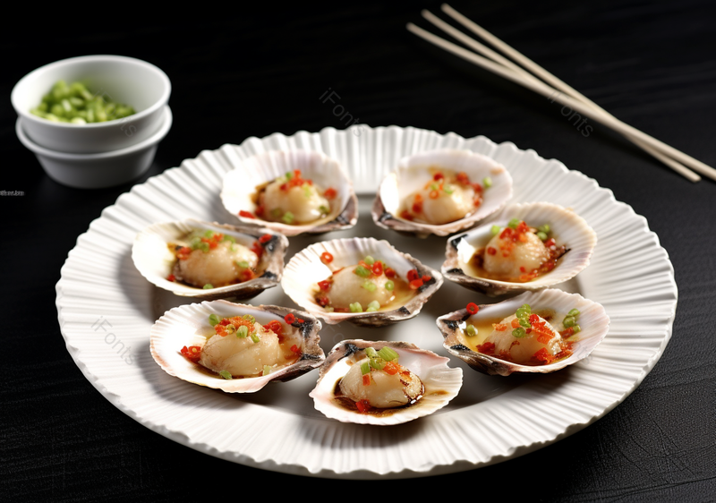 白色瓷盘扇贝粉丝美味食品,高清,摄影图,摄影图片,图片大全,摄影图免费下载
